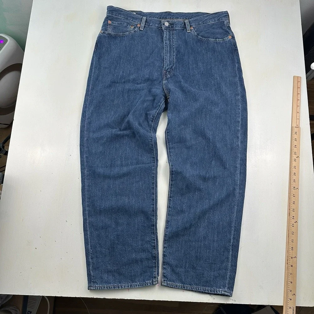 Levi’s 568 Big E Premium Loose Straight Jeans Men 36x30 Linen Cotton Blue Denim
